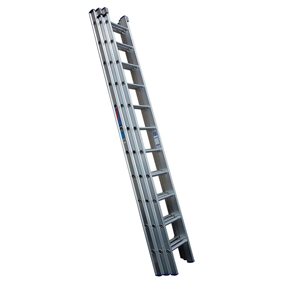 Heavy Duty D Rung Triple Section Extension Aluminium Ladder - 4.41m - 7 Rung